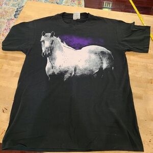 Hanes Black and Purple Short Sleeve Tee with Horse Design M